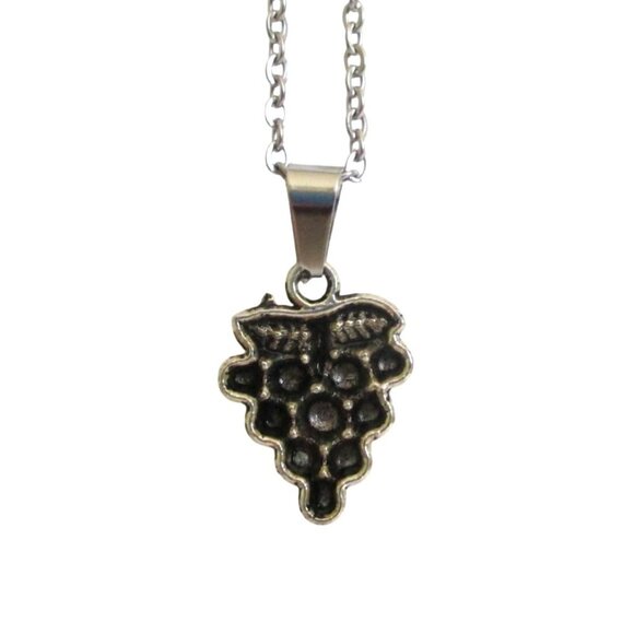 New Silver Grape Cluster Pendant Necklace W/ 18" Stainless Chain Unisex Jewelry - Picture 2 of 5